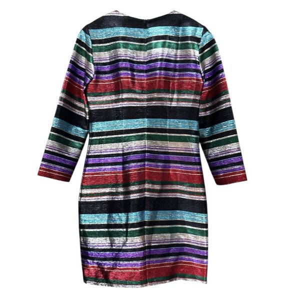 Trina Turk Metallic Striped Cocktail Evening Dress Multicolor Silver Red Size 0 - Picture 2 of 9